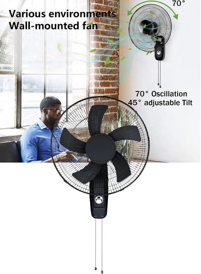 GGEROU 16 Inch Oscillating Wall Mount Fan, Industrial Wall Fan with 5 Blades, 3 Speeds, Adjustable 45° Tilt and 70° Oscillation, Ideal for Home, Bedroom, Gym & Office (Black) - Image 2